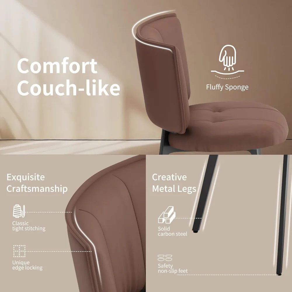 ترقية مجموعة كراسي تناول الطعام مكونة من 4 قطع، كرسي مطبخ حديث من جلد الليتشي، مقعد دائري مريح، مسند ظهر مرتفع منجد #3