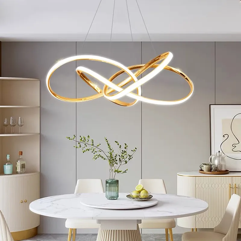 Gold Finished Nordic Modern LED Chandeliers Geometric Line Lamp For Kitchen  Living Dining room lustre pendent Hanging Lamp