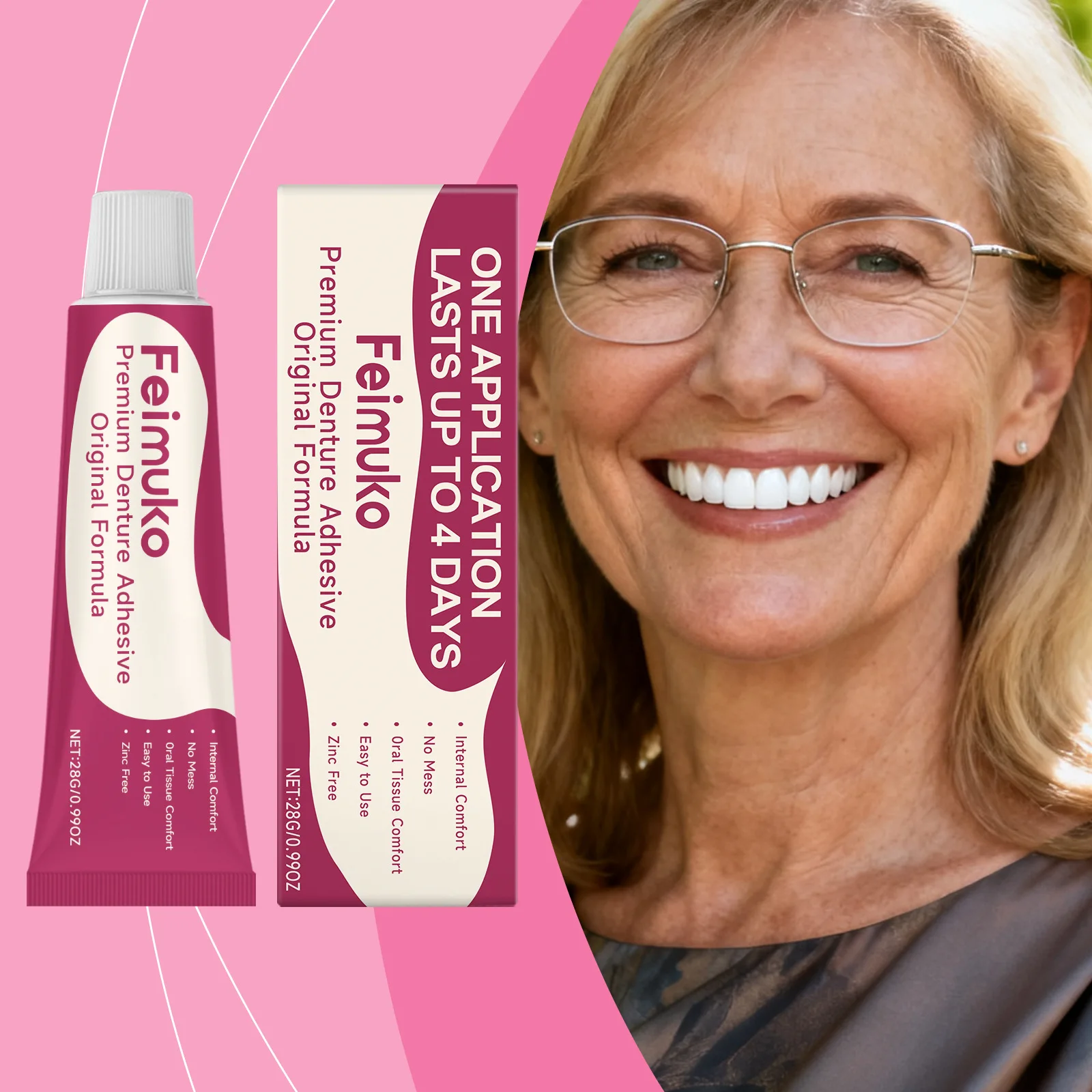 Feimuko Premium Prothesen-Klebercreme Langanhaltender Halt Starker Sicherer Komfortabler Stabilisator für Ober- und Unterprothesen Pflegeprodukt