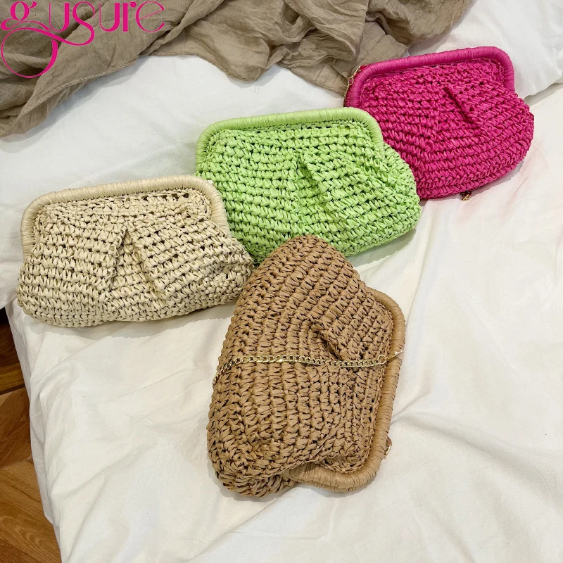 Gusure-Bolso de hombro de diseñador para mujer, bandolera de paja, bolso de mano, bolso de playa, bolso de nube