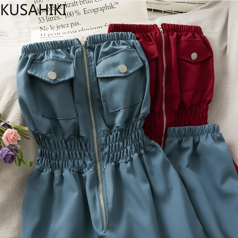 

KUSAHIKI Sleeveless Slash Neck Women Jumpsuits Korean Slim Waist Fashion Harem Bodysuits 2021 New Elegant Rompers 6E997