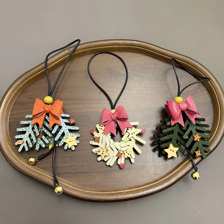 Cow Leather Christmas Pendants Bag Charm Making Earrings Necklaces Keychains Jewelry Accessories Christmas Trees Bag Pandants