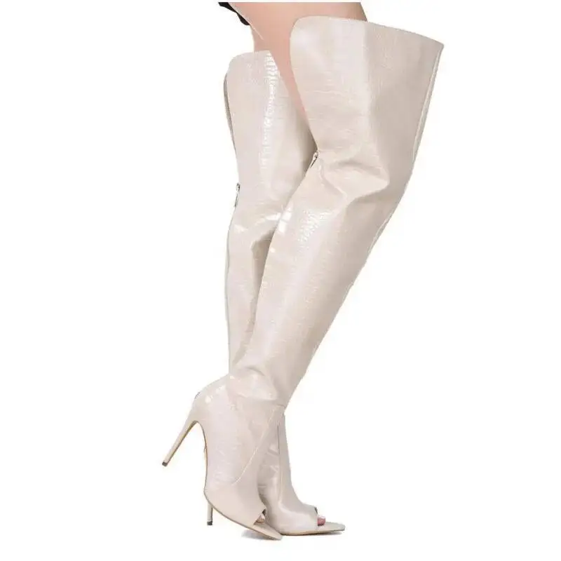 Stiletto High Heels Over The Knee Boots Fashion Peep Toe Size 46 Thigh High Boots Trend Shoes 2025
