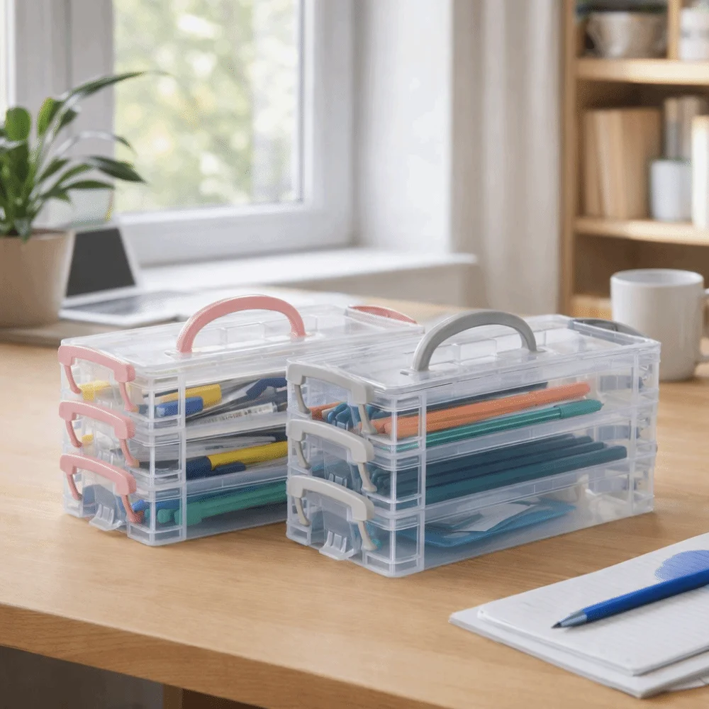 

Plastic Material Watercolor Stationery Organizer Multi Layer Transparent Color Pen Storage Box Multi-function 3/6-layer