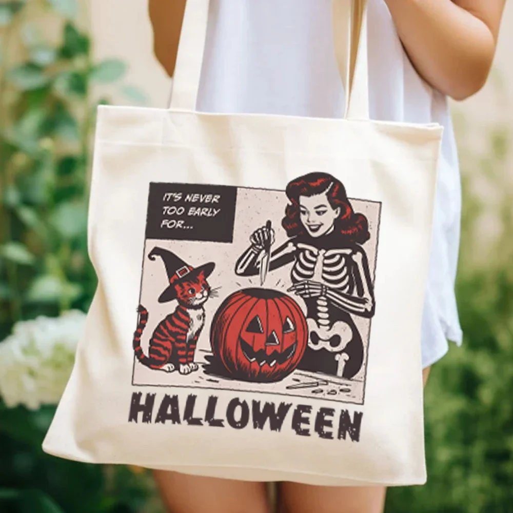 It's Never Too Early Halloween Tote Bag Vintage Inspired Halloween Womens Handbags Cat Lady Halloween Handbag for Women Cat Bags