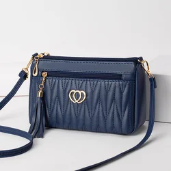 Large Capacity New Fashion PU Leather Crossbody Bags Women Zipper Shoulder Bag Embroidery Thread Purse and Handbags