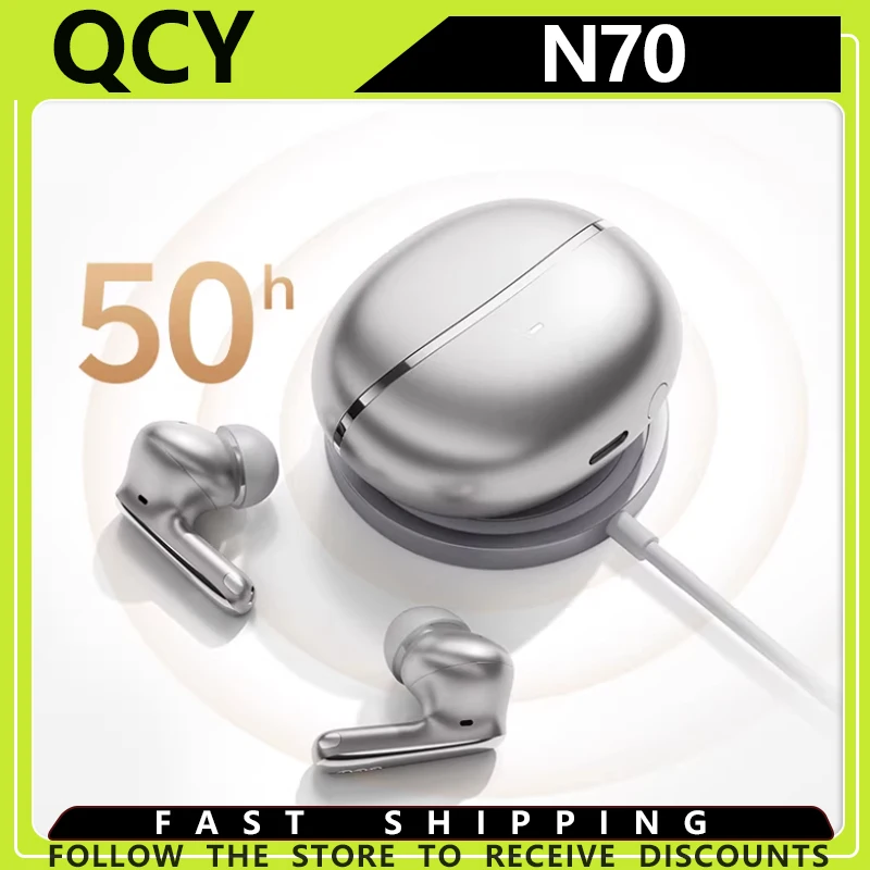 

QCY MeloBuds N70 Adaptive ANC Wireless Earbuds LDAC Hi-Res Audio 6 Mics Bluetooth 6.0 Wireless Charging Earphones 50Hrs IPX5