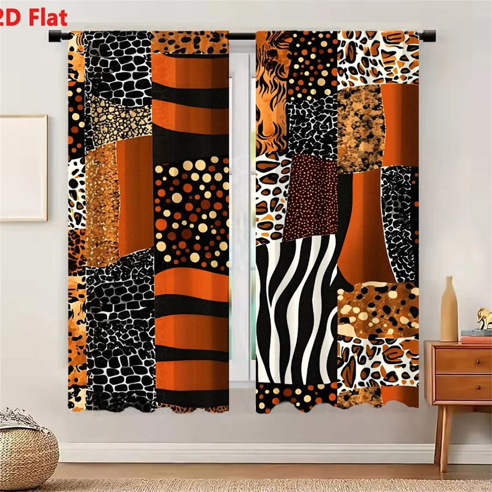 2Pcs Curtains Vibrant Abstract Animal Print Collage With Earthy Tones And Geometric Shapes Window Drapes for Bedroom Room Decor