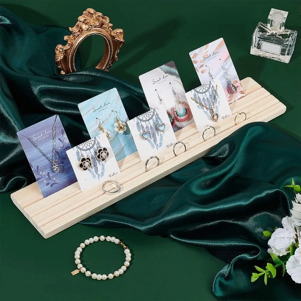 Portable Wooden Earring Display Holder, 3-slot Ring Jewelry Display Stand Craft Showing Organizer Tray Wood Business Card Holder