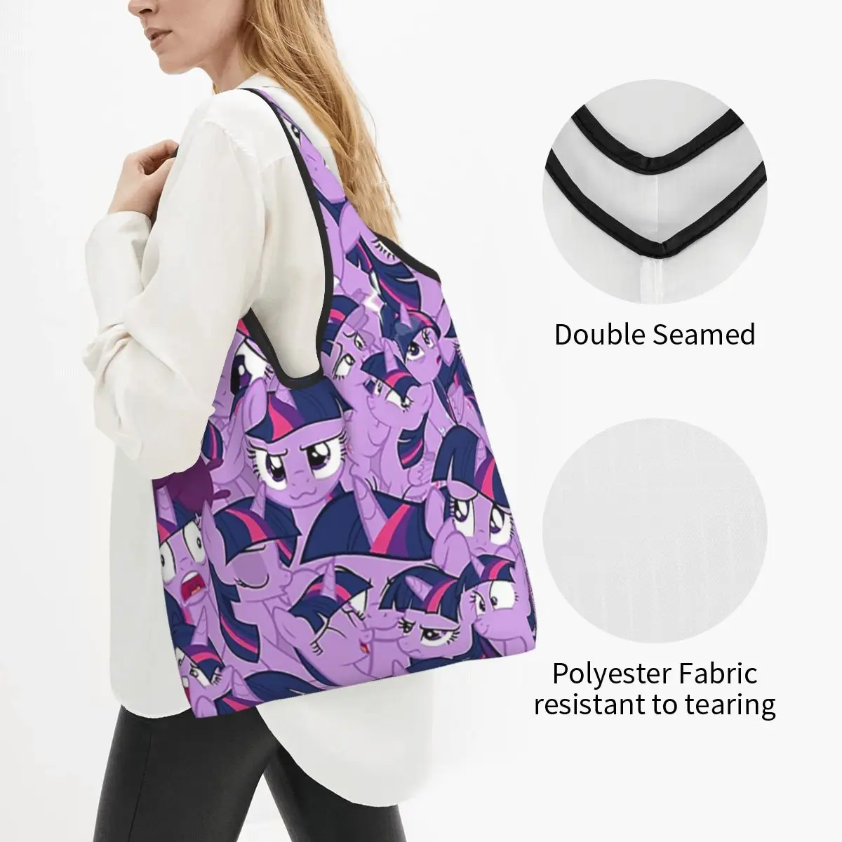 Twilight Sparkle Mess Portable Tote Shopping Bags Large Capacity Shopper Bag Groceries Handbag Shoulder Bag