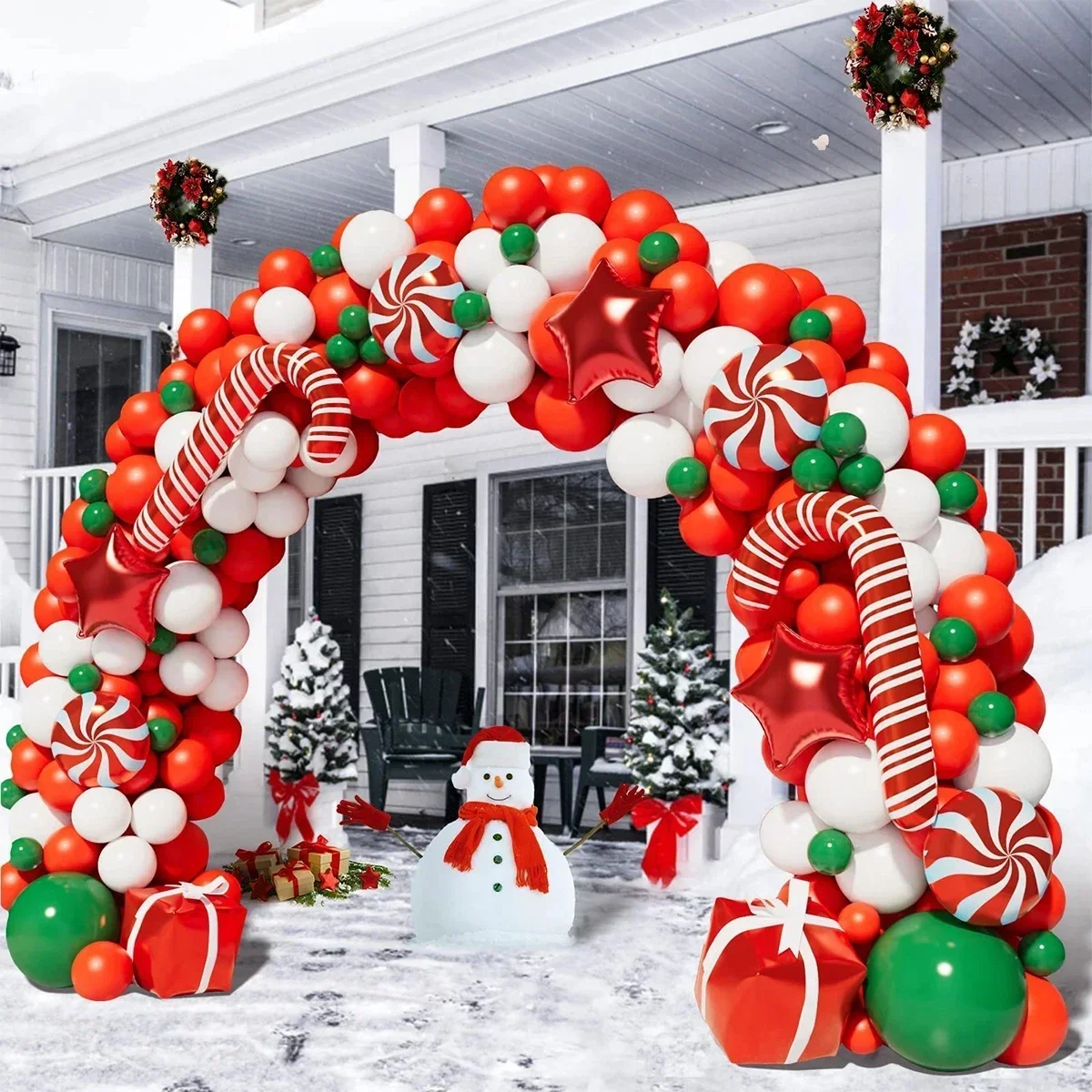 Kit arco ghirlanda di palloncini natalizi Rosso Verde Lolipop Cono Stella Palloncini foil Capodanno Decorazione per feste di Natale Regali