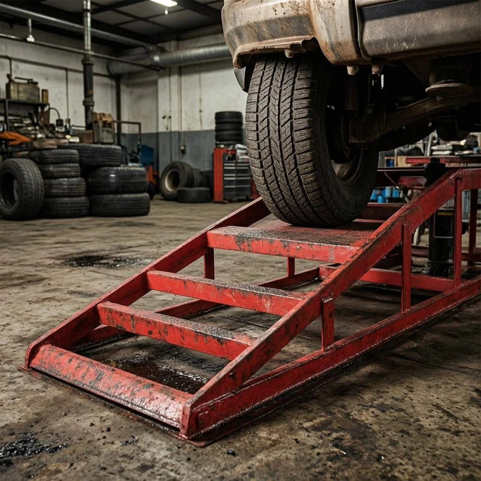 Car Service Ramp Raised Platform Hydraulic Car Ramp Garage Equipment Measured Markings Heavy Duty Steel