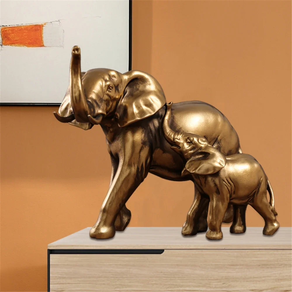 20~30cm Elephant Sculpture Home Decor Golden Craft Figurine Living Room TV Wine Cabinet Desktop Decoration Big Elephant Statues