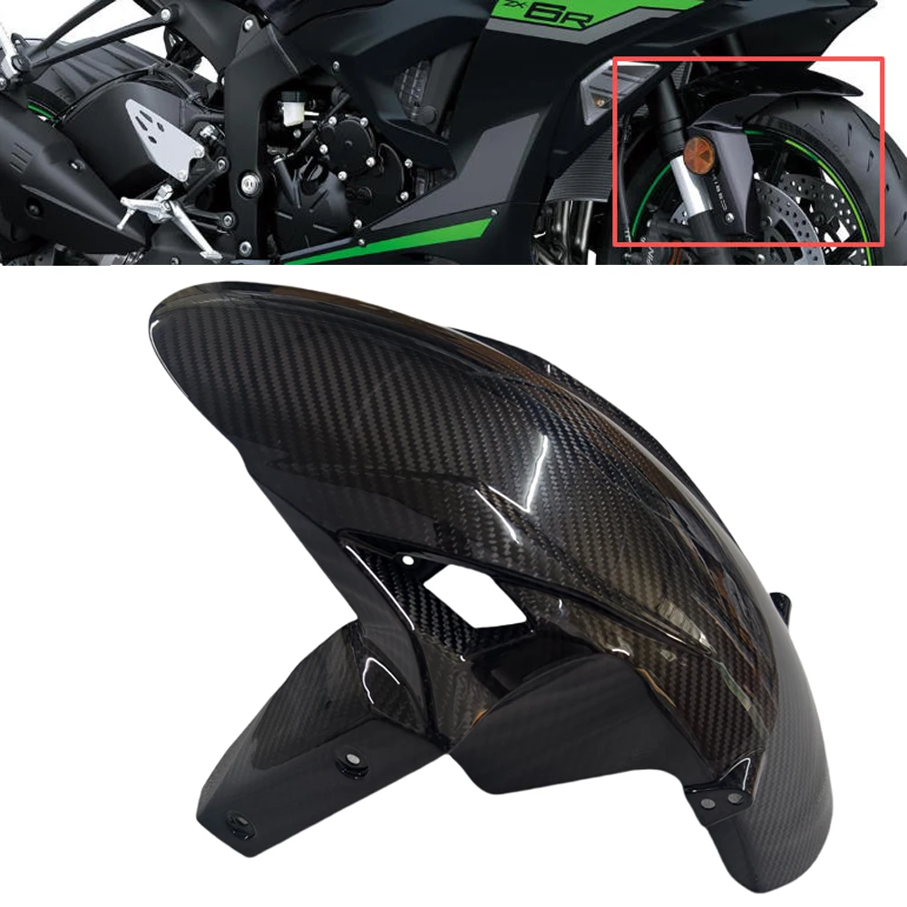 

For KAWASAKI ZX6R 636 2019-2022 2023 2022 2024 2025 Motorcycle Carbon Fiber Front Fender Hugger Mudguard Tire Flap Splash