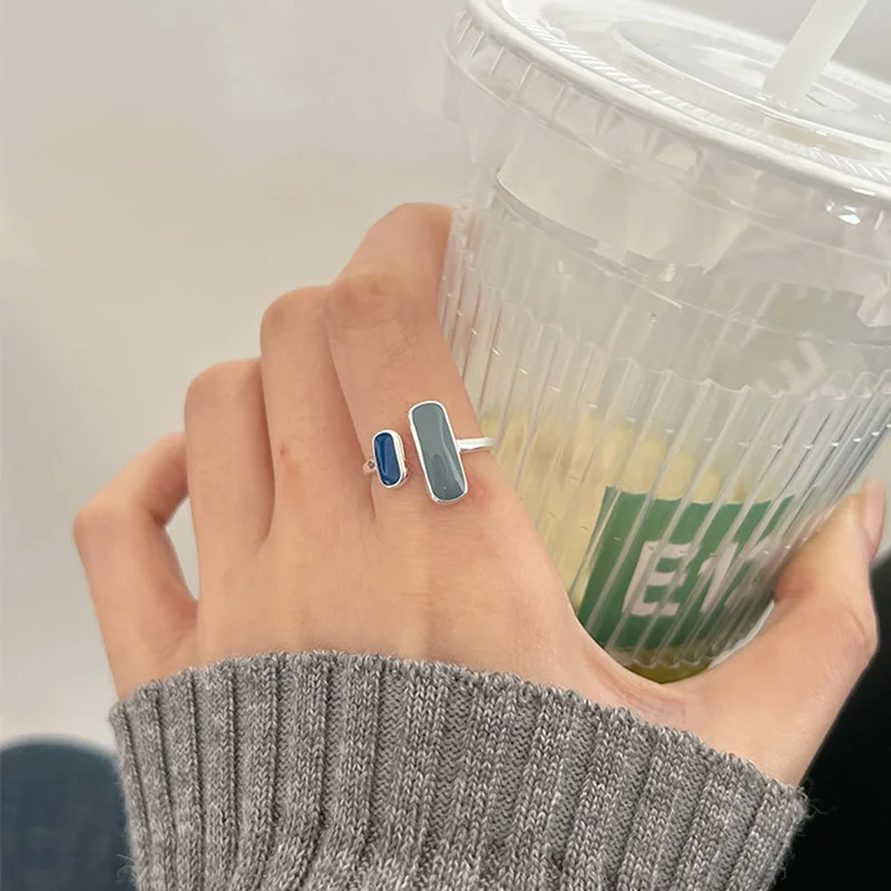 Foxanry Silver Color Rectangle Geometric Cuff Rings For Women Couples Minimalist Trendy Personality Classic Party Jewelry Gifts image 6