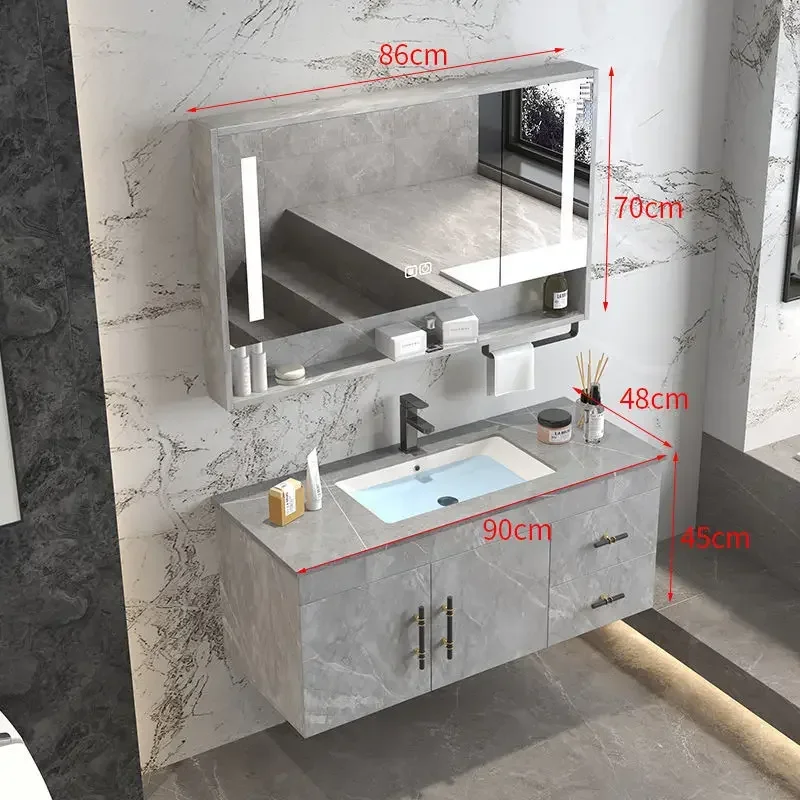

36 Inch Bathroom Vanity with Rock Ceramic Basin Combo, Bathroom Cabinet Storage Cabinet Vanity with Sintered Stone Countertop
