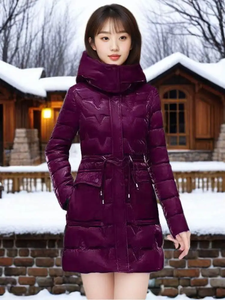 

Pearl Cotton Jaet Women's Mid-Length Slim Fit Winter New Sle Wa-Free iny Surface Faionable down Cotton Coat