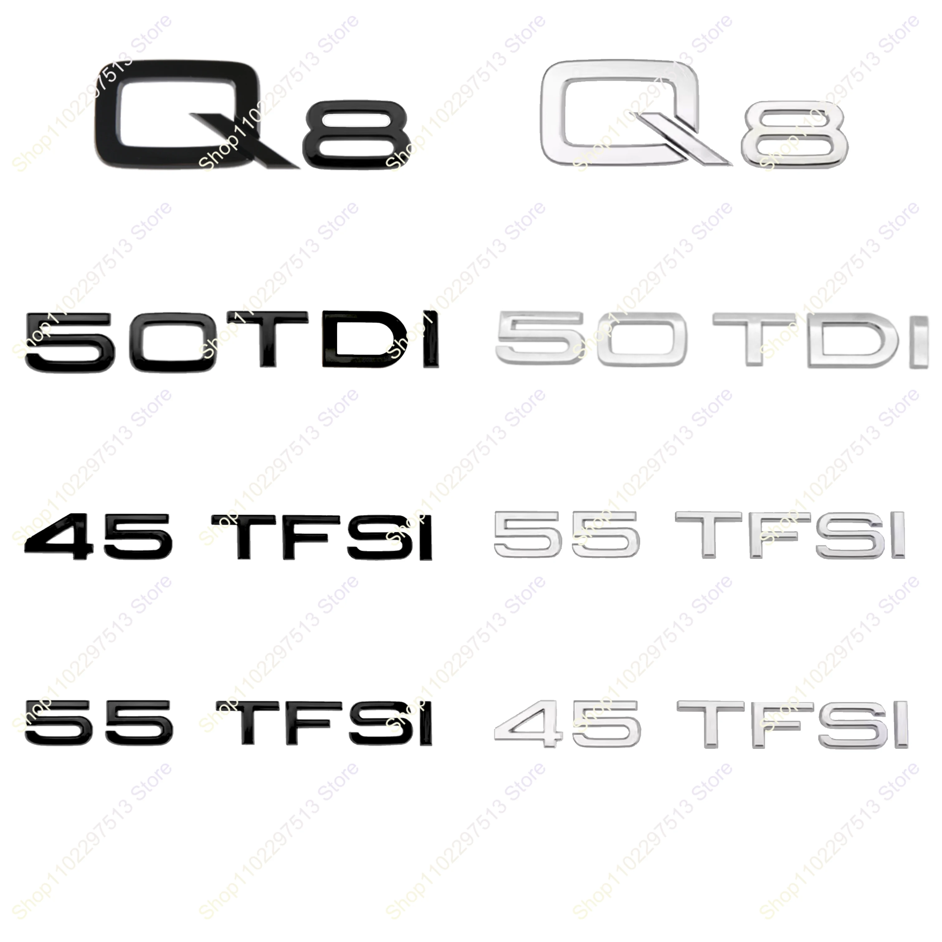 

Car Side Trunk Tail Sticker 3D ABS Chrome Glossy Black 45TFSI 50TDI 55TFSI Emblem Logo for Q8 Series Accessories