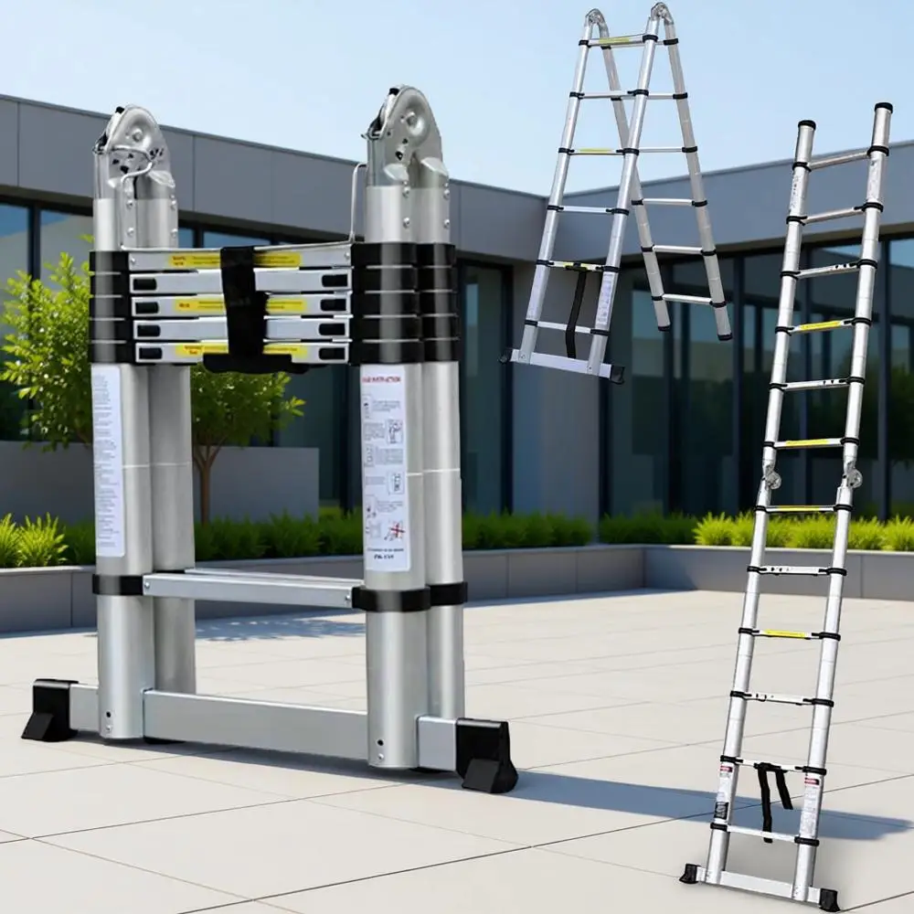 

Универсальная телескопическая лестница 2-в-1 (А-образная или 12-образная), многопозиционная, для дома, крыши, автофургона, со стабилизатором