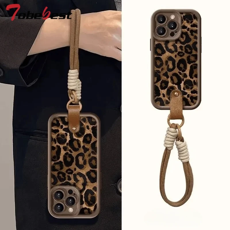 Lanyard Armband Leopard Silikon hülle für iPhone 16 15 14 plus 13 12 11 Pro Max Soft Back Cover