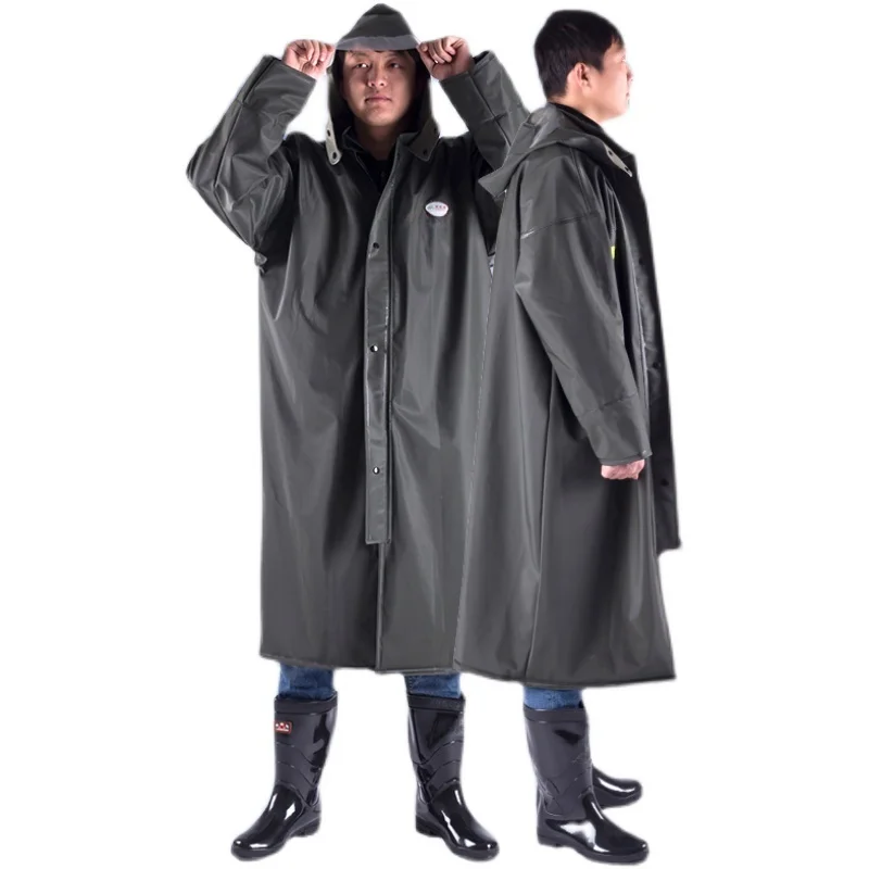 Thickened Outdoor Raincoat Patrol Hiking Rainwear Waterproof Polyester Fiber Pure Color Long Rain Poncho for Security Check