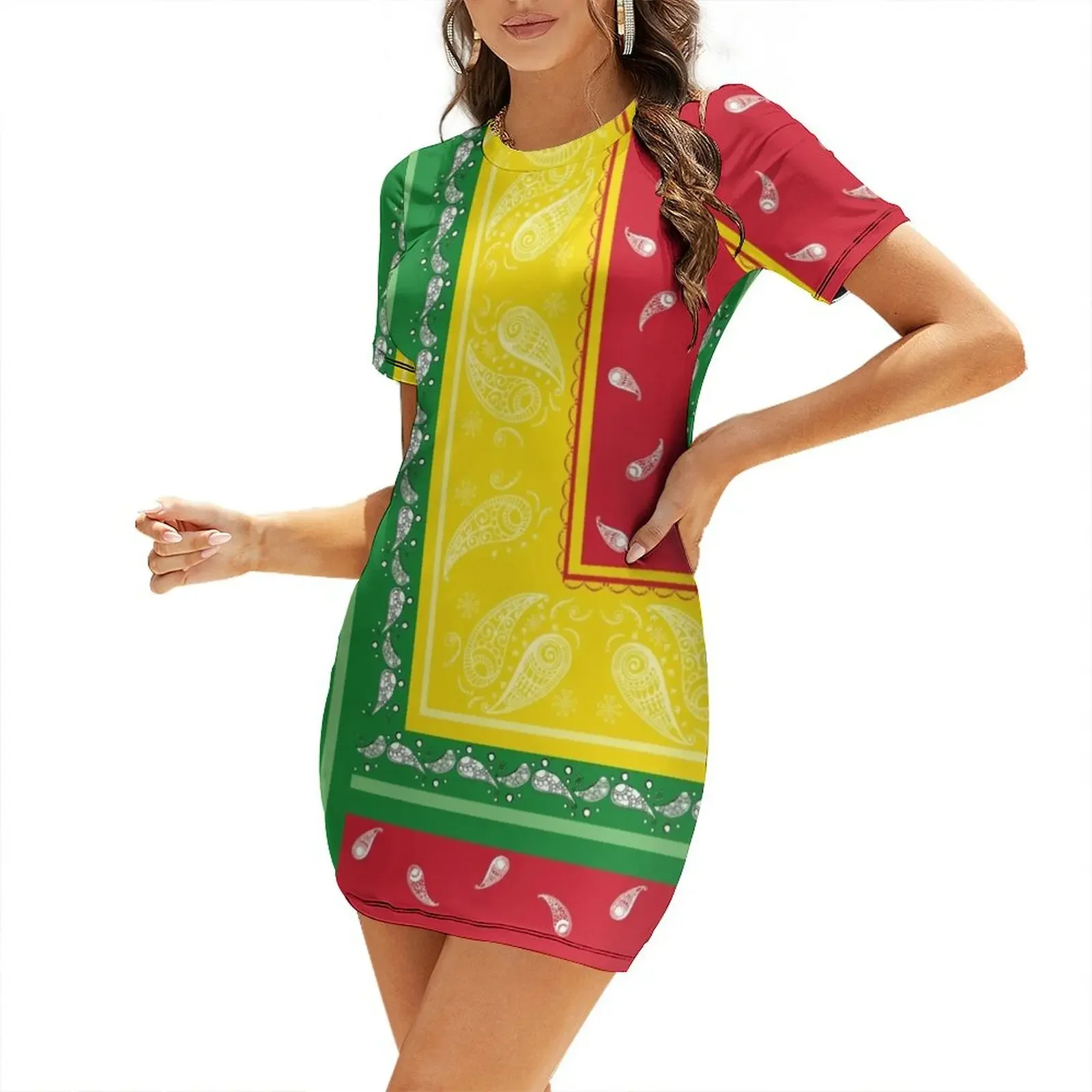 

Paisley Bandana Rasta Hippie Short-Sleeved Dress elegant women's sets summer dress womens 2026 elegant guest wedding dress