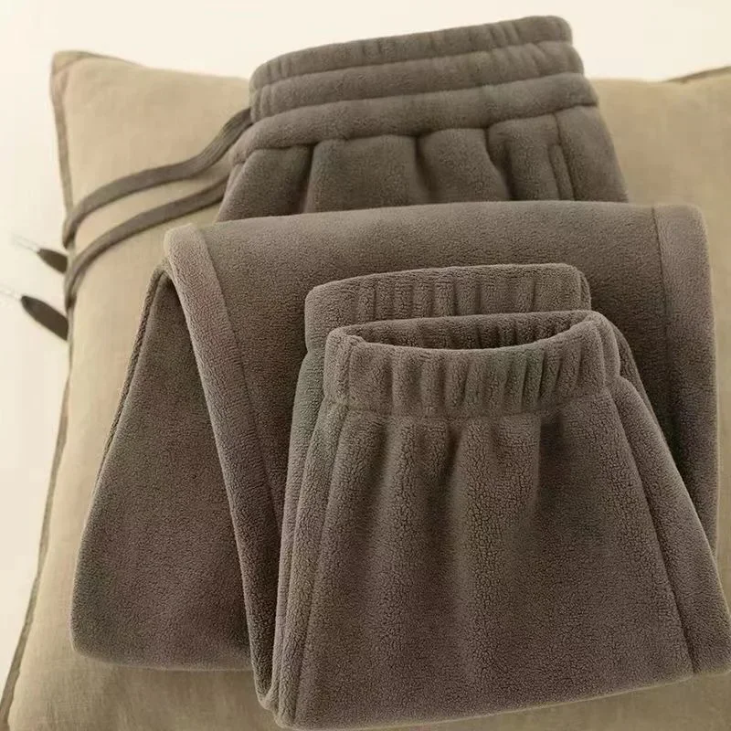 

Thickened Fleece Double-sided Fleece Men's Casual Pants Autumn Winter Warm Solid Color Cuffed Sports Pants Loose Fit Other