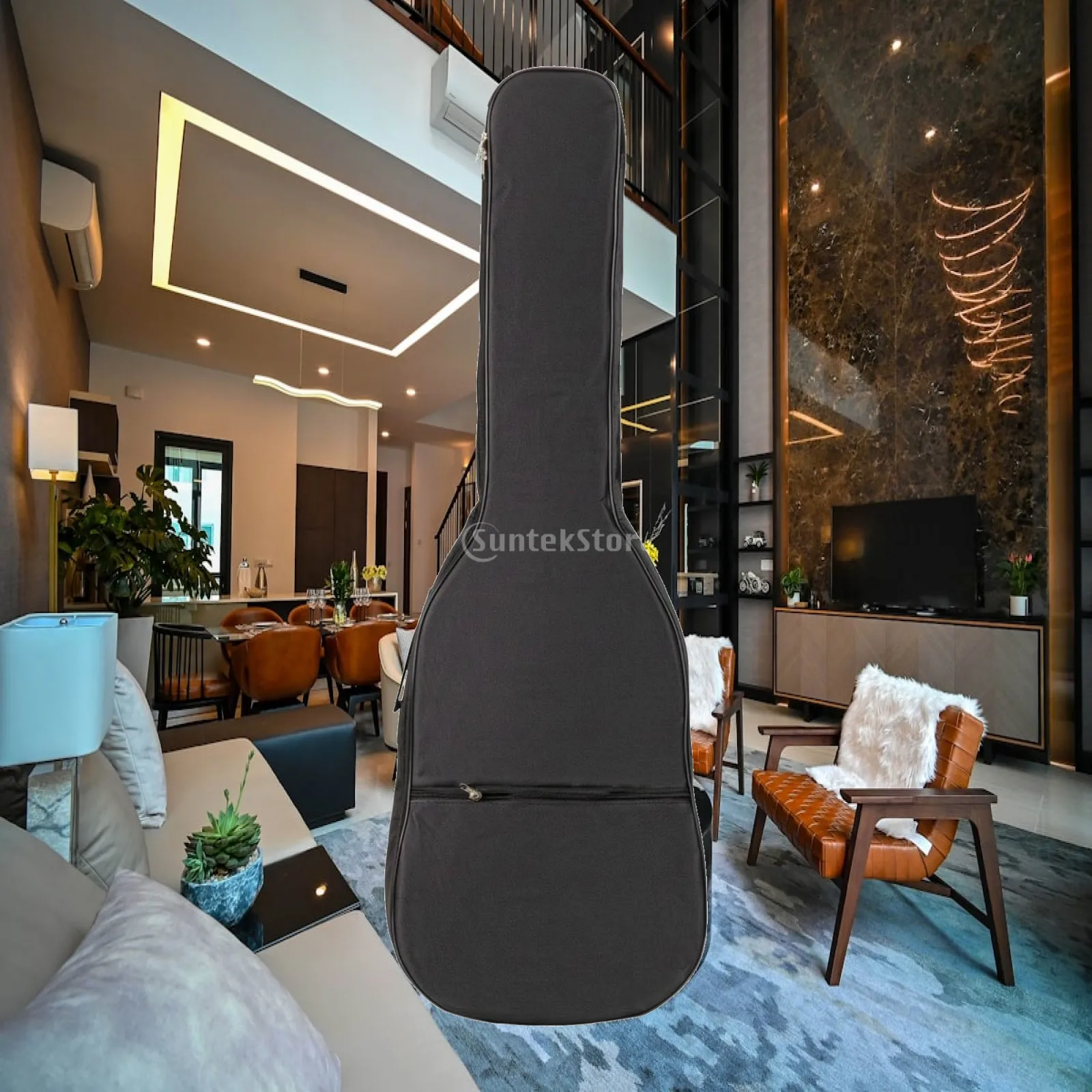 Bass Guitar Backpack Shock-Absorbing Bass Guitar Bag with Pockets Adjustable for Artists, Performances, Music Lessons,