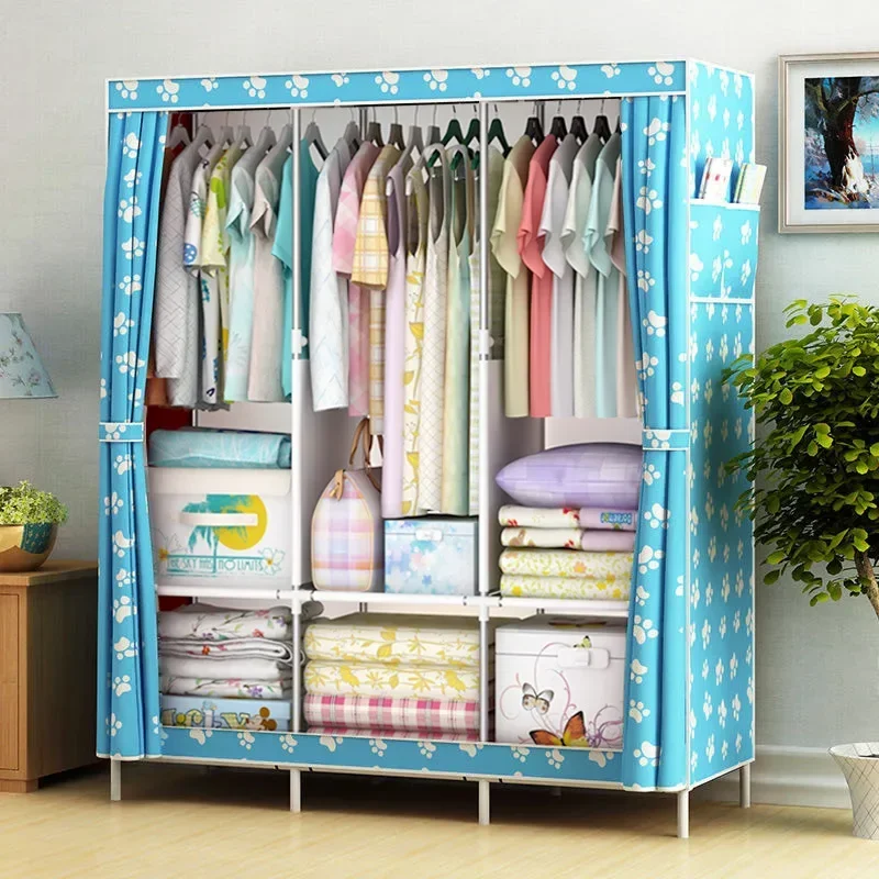 Reinforced Simple Cloth Cabinet Storage Wardrobe, Dustproof Organizer, Steel Frame, Combination, Combination