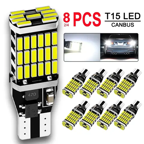 2/4/8 PCS CANBUS 921 T15 W16W LED Bulbs 12V 24V 4014-45SMD 6500K White Super Bright Car Tail Reverse Parking Backup Lights