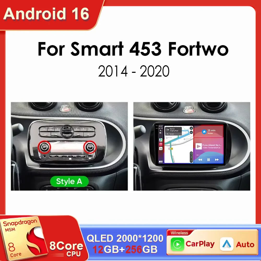 Android 16 Carplay Auto para Mercedes Benz Smart 453 Fortwo 2014 - 2020 Qualcomm Reproductor de Radio Multimedia para Auto WIFI Estéreo 4G AUTO