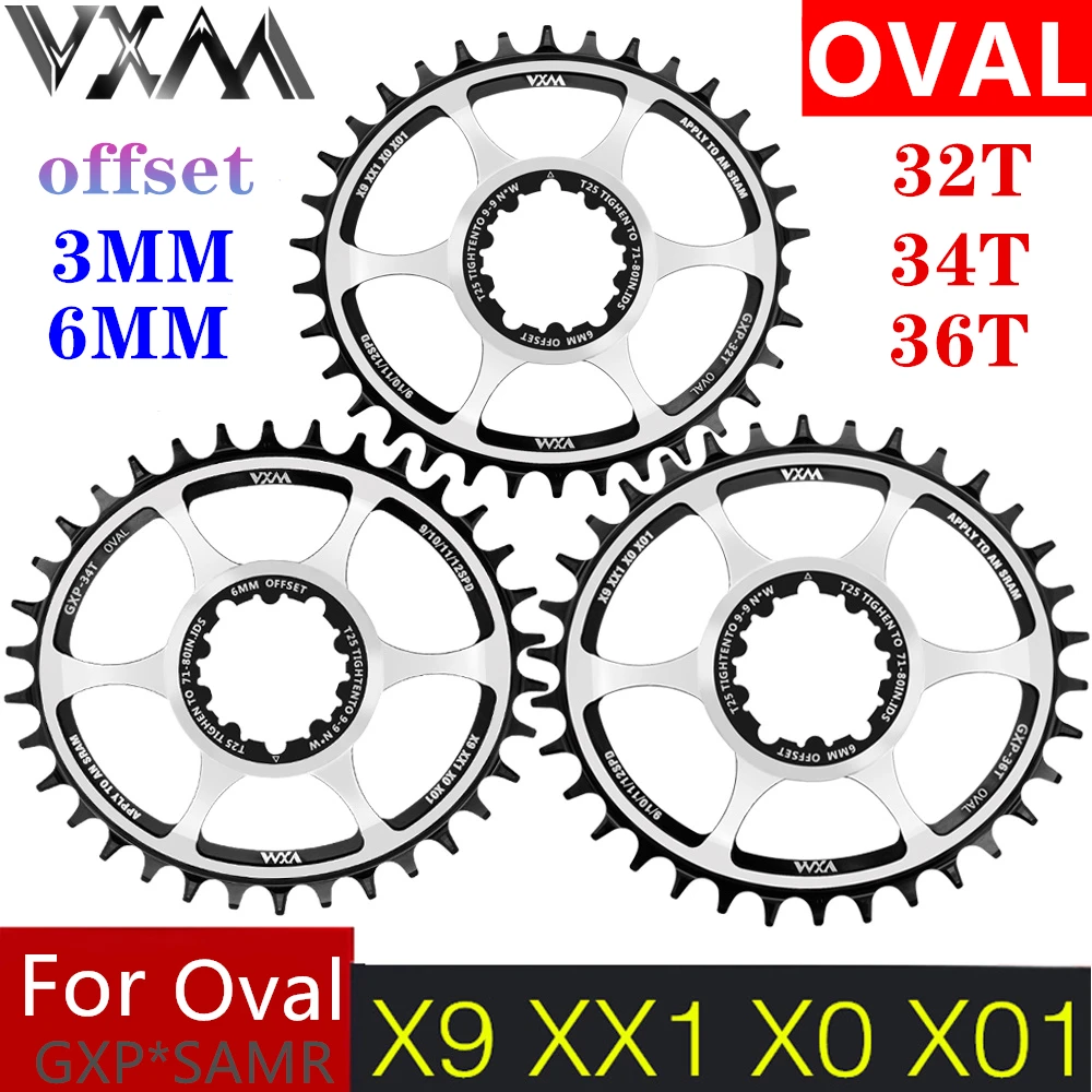 

VXM Oval Chainring 3mm/6mm Offset Direct Mount Star Ring for GXP Sram XX1 Eagle X01 X1 X0 X9 MTB Bicycle 32T 34T 36T Bike Part