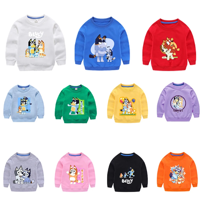 Blueys Children Round Neck Hoodie Autumn Winter Cold Proof Warm Clothing Cute Cartoon Anime Pattern Top Children's Birthday Gift