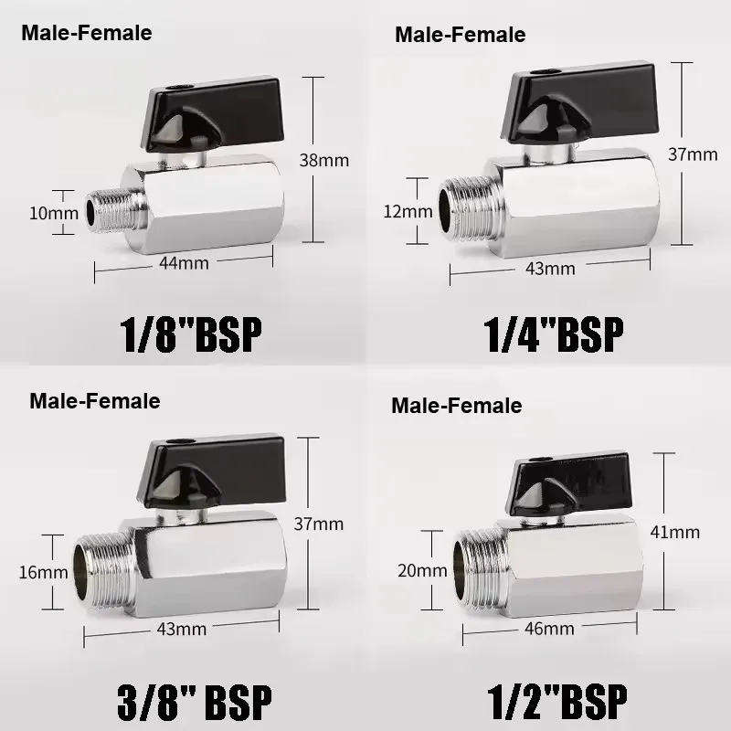Brass Ball Valve Air Compressor Water Gas Oil Shut Off Valve 1/8" 1/4" 3/8" 1/2" BSP Threaded Mini Male To Female