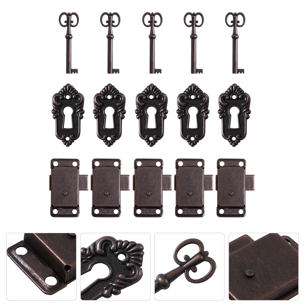 

5 Sets Furniture Lock Locks Cabinet Vintage Latch with Key Retro Wooden Case