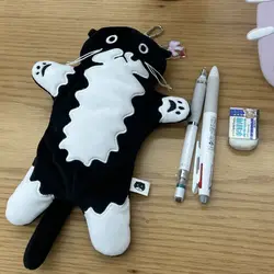 Plush Cow Cat Pen Case, Saco de armazenamento de papelaria, Bonito Neutro Papelaria Coreano, Kawaii Pouch, Lápis Cases