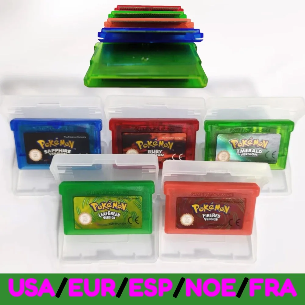 Pokemon Series Emerald FireRed Leafgreen Ruby Sapphire 5 Versions GBA Game in Box for 32 Bit Video Game Cartridge