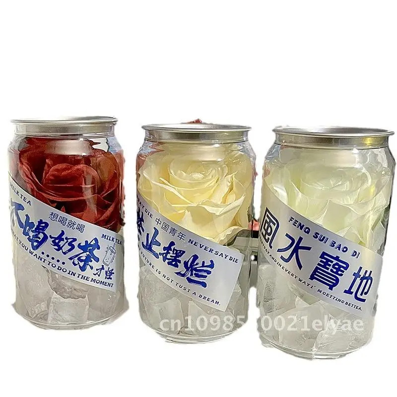 

Ice Seal Rose Flowers Transparent Can Desktop Decoration Modern Minimalist Plastic Gift for Valentine's Day And Ceremonies