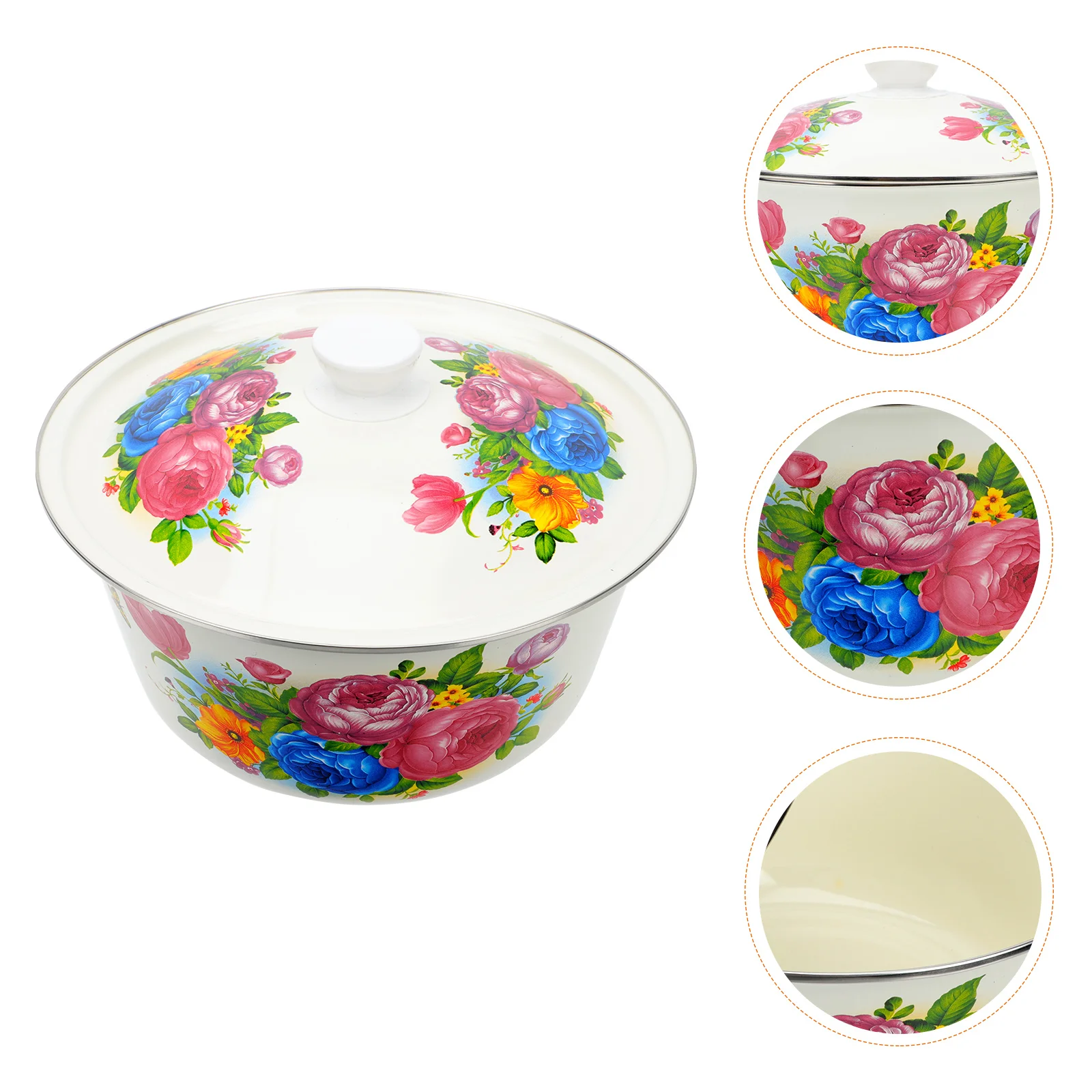 Enamel Lard Basin Tureen Pot Soup Household Modern Style Bowl Food Tub Storage Enameled with Lid