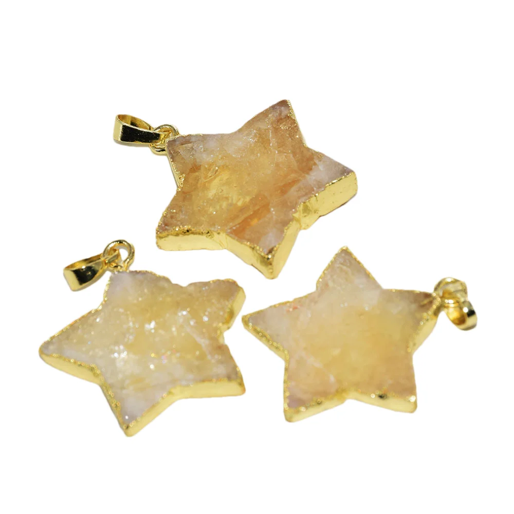 Natural Citrine Yellow Crystal Stone Star Pendant 2022 Women Accessories Quart Gold Plated Bezel Quartz Diy Jewelry Making 5pc