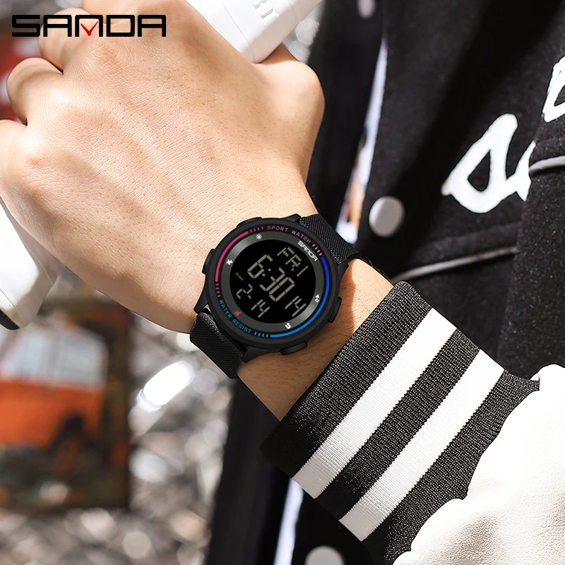 SANDA Fashion Digital Movement Teenager Students Hand Clock Waterproof Outdoor Sports Watches Trendy LED Electronic Mens Watches