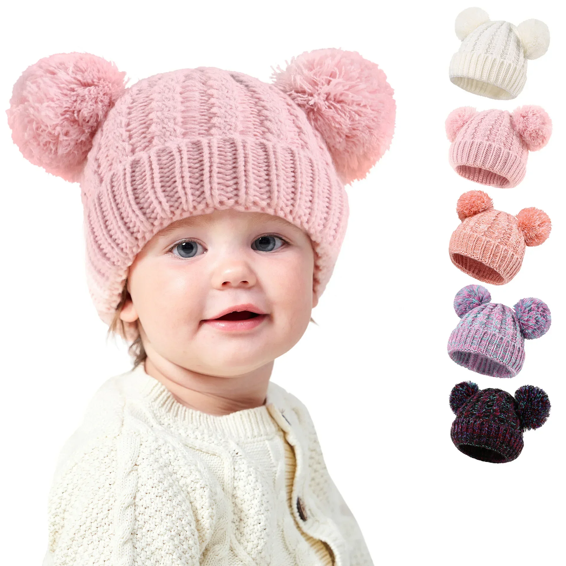 

Winter Hat for Kids Toddler Children, Girls Beanie with Double Pom Pom Warm Fleece Lined, Girls Accessories Knit Beanies Cap