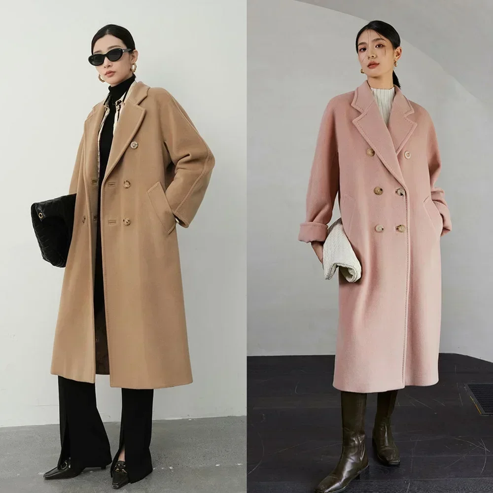 

90% Wool 10% Cashmere Women's Wool Coat Classic Double Face Cashmere Camel Double Breasted Women's Winter Coat Dinner Jacket OEM