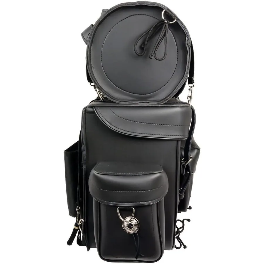 Large Black Motorcycle PVC 2Piece Touring Sissy Bar Bag for LongDistance Riding and Adventure Travel Durable Waterproof Design