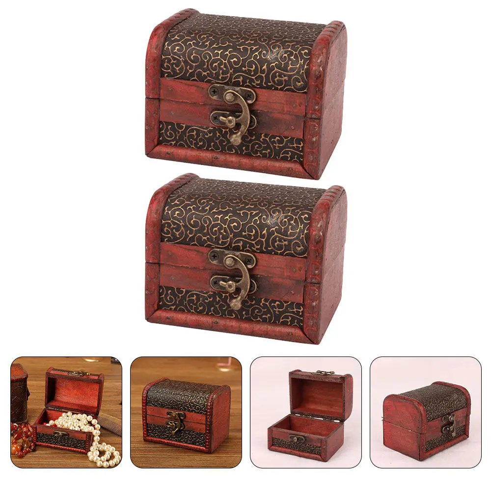 

2Pcs Jewelry Storage Box Vintage Jewelry Case Lockable Portable Organizer for Rings Earrings Necklaces Desktop Trinket Holder
