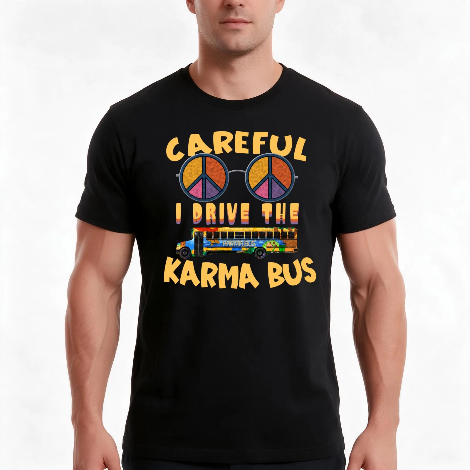 Funny Retro - Careful I Drive the Karma Bus Design T-Shirt Summer Casual Cotton Tee Oversized Streetwear Tops 100% Cotton