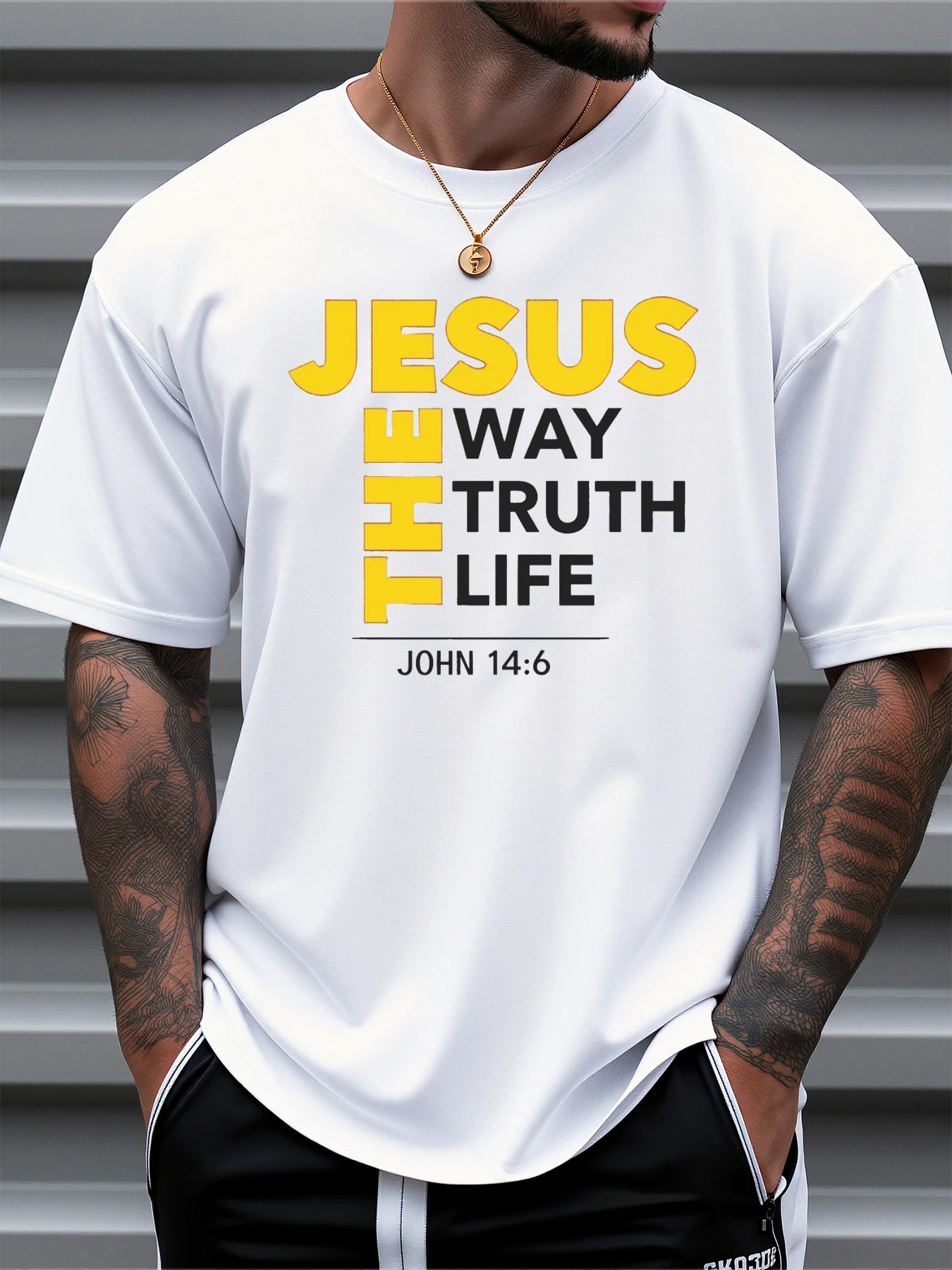 T Shirt For Man 100% Cotton Summer Christ Faith Jesus Way Truth Life Print Casual Slim Fit Round Neck Short Sleeved T-shirt Top