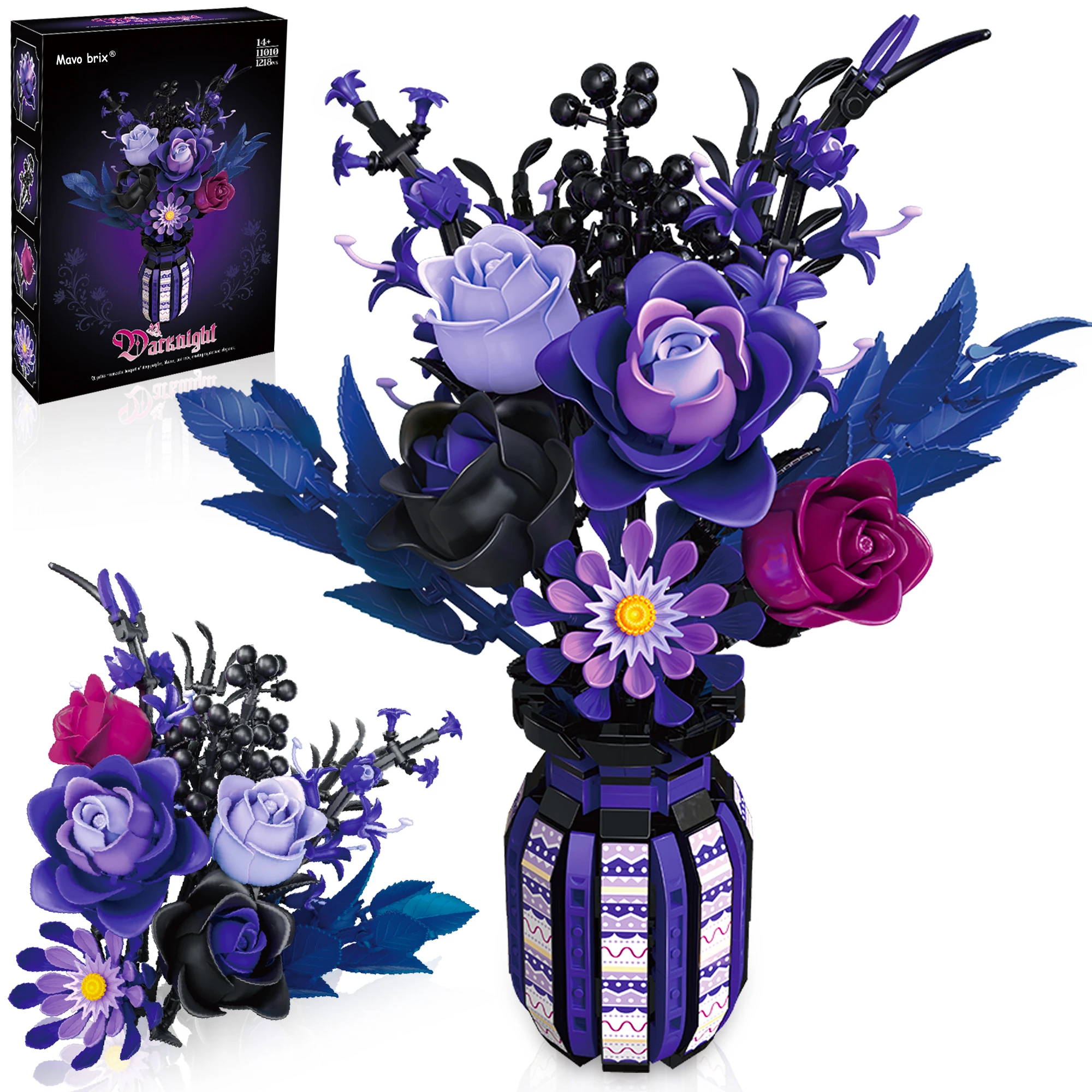 

1218PCS Gothic Bouquet Building Blocks Flower Vase Model Home Decoration Educational DIY Toys Romantic Gift For Kids Adults