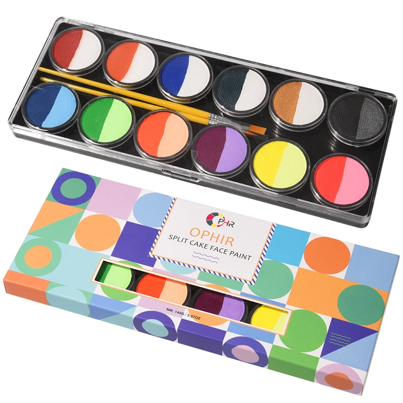 OPHIR Rainbow Face Paint Palette Split Cakes Body Painting 12 Groups Water-Based Face Painting for Children Halloween RT013A