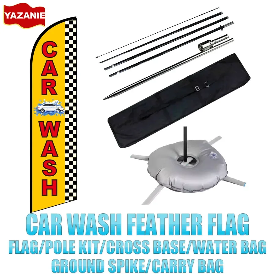 Car Wash Feather Flag Single Double Sided Knitted Polyester Advertising Windless Swooper Flag with Pole Kit Ground Stake Base